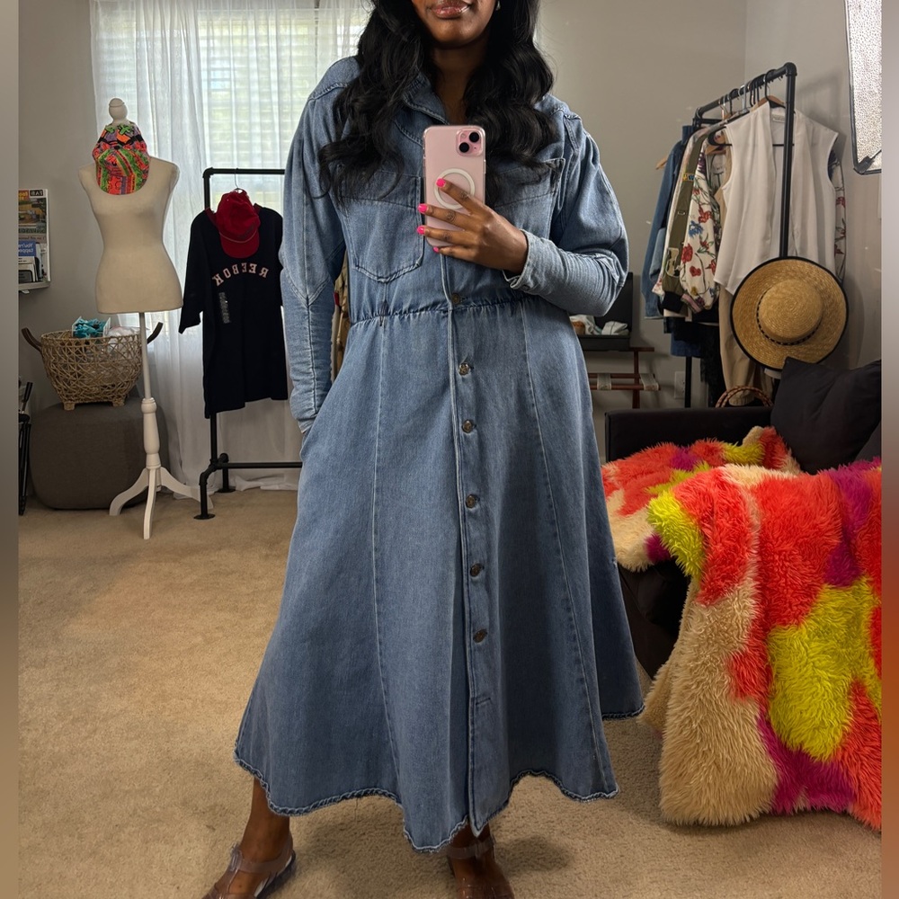 Women's Western Collection Denim Maxi Button Down Dress-No Size